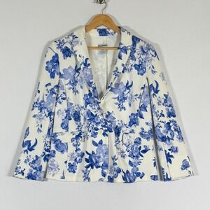 NEW Old Navy Large Blazer Blue Ivory Floral Women Coastal Grandma Cottagecore